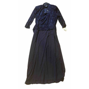 Alex Evenings Navy Blue Long Sleeve Long Evening Gown/Dress Size 16 NWT